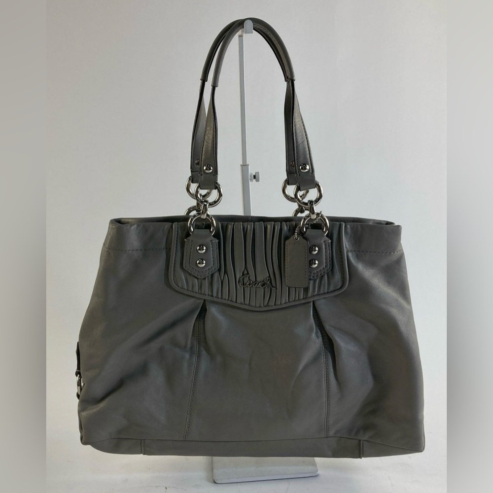 Coach F19425 Ashley Grey Leather Ruched Shoulder Bag - EUC
